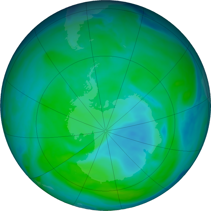 Antarctic ozone map for 06 January 2024